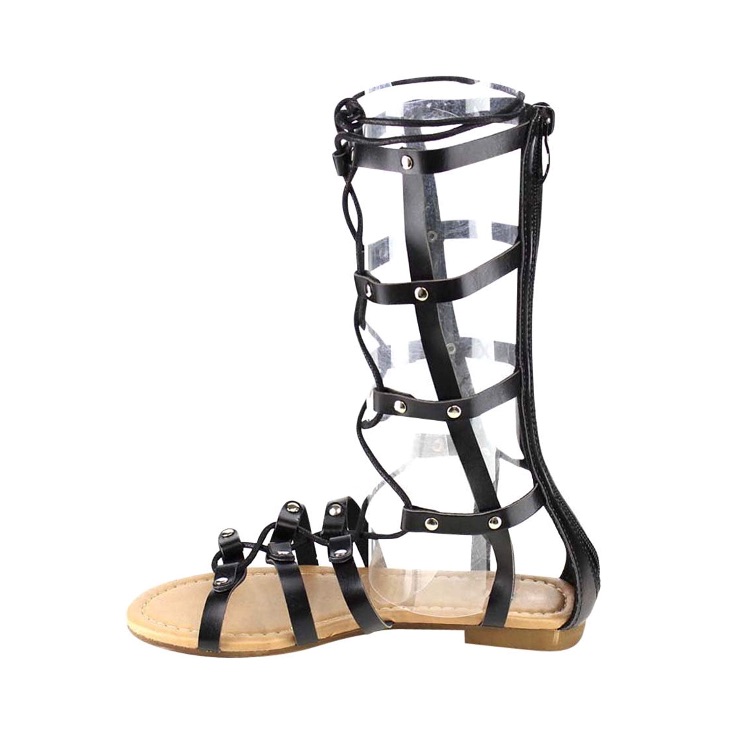Faux Leather Back Zipper Knee High Gladiator